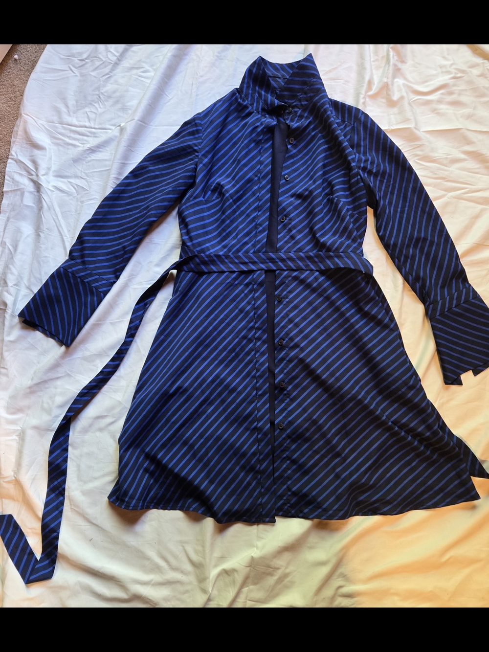 Banana Republic Navy and Blue Striped Long-Sleeve Shirt Dress